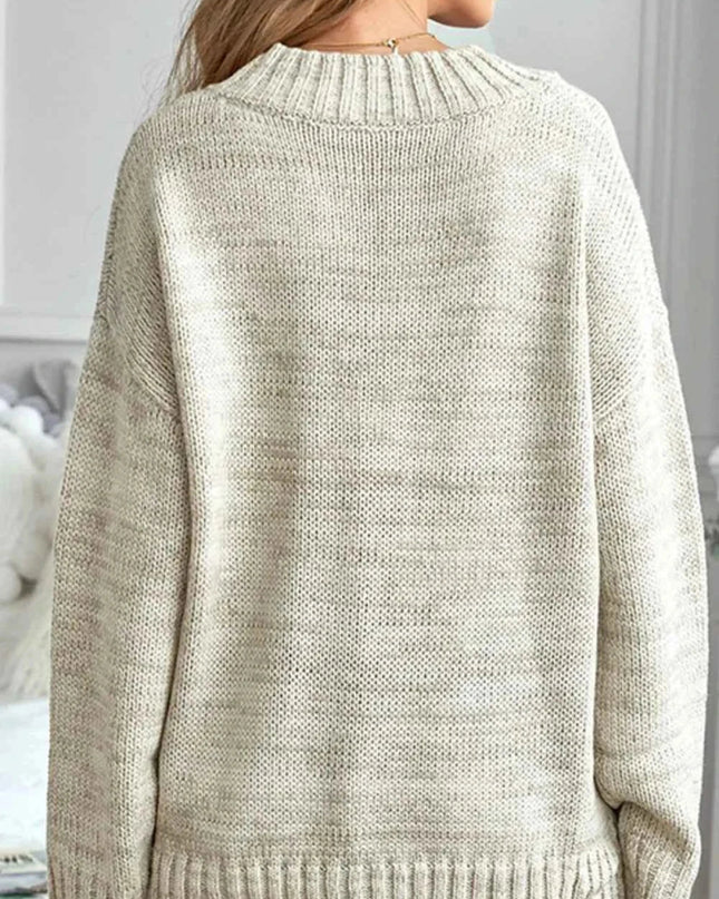 V - Neck Dropped Shoulder Sweater - Trendsi