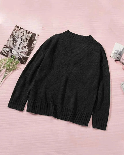 V - Neck Dropped Shoulder Sweater - Trendsi