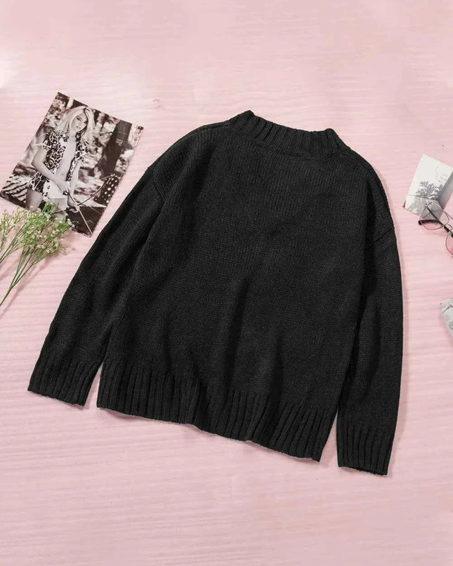 V - Neck Dropped Shoulder Sweater - Trendsi