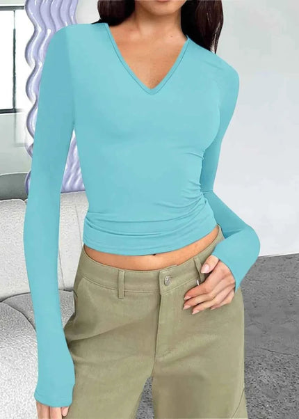 V - Neck Long Sleeve T-Shirt - Trendsi