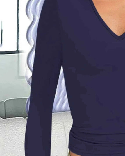 V - Neck Long Sleeve T-Shirt - Trendsi