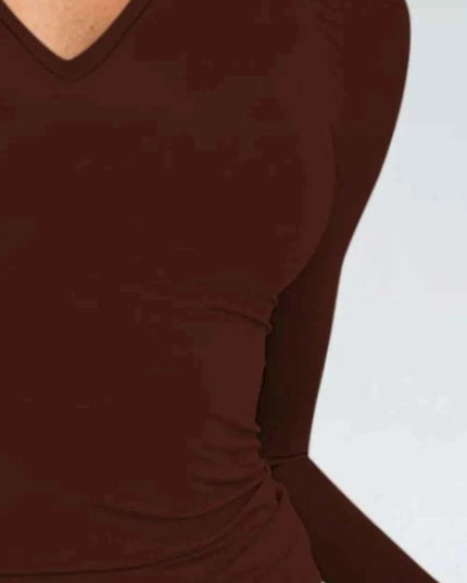 V - Neck Long Sleeve T-Shirt - Trendsi
