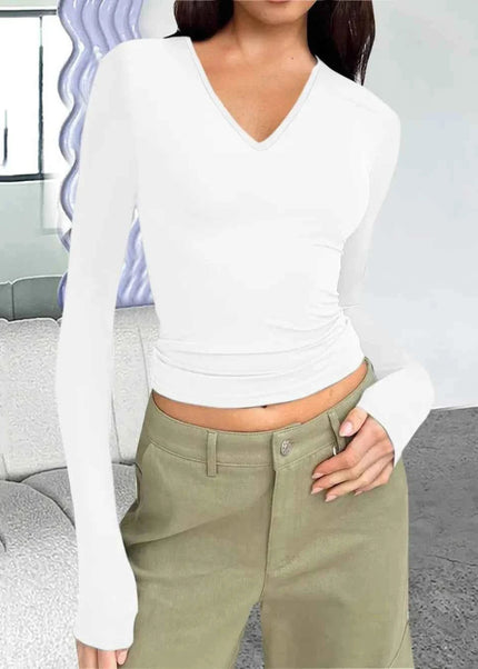 V - Neck Long Sleeve T-Shirt - Trendsi