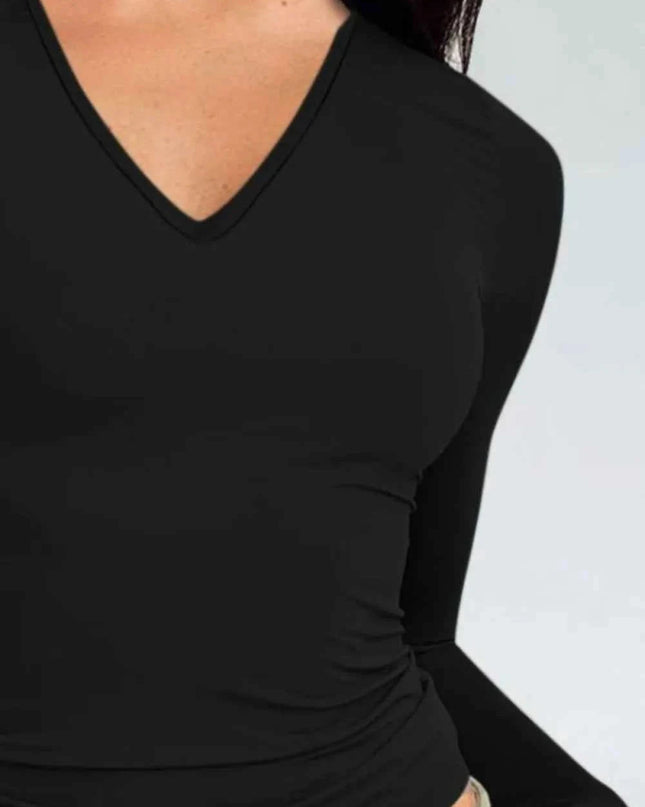 V - Neck Long Sleeve T-Shirt - Trendsi