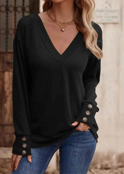 V - Neck Long Sleeve T-Shirt - Trendsi