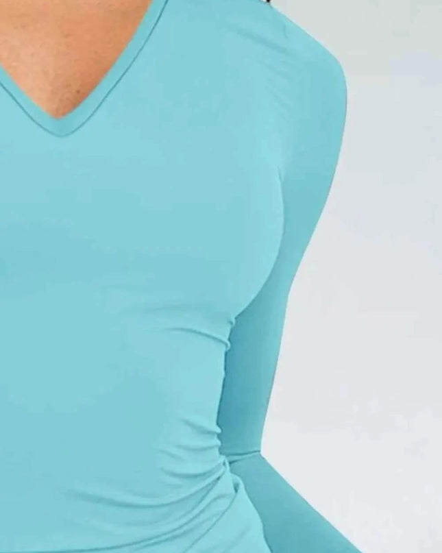 V - Neck Long Sleeve T-Shirt - Trendsi