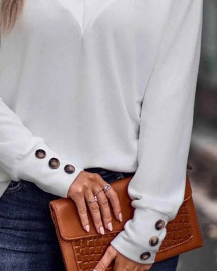 V - Neck Long Sleeve T-Shirt - Trendsi