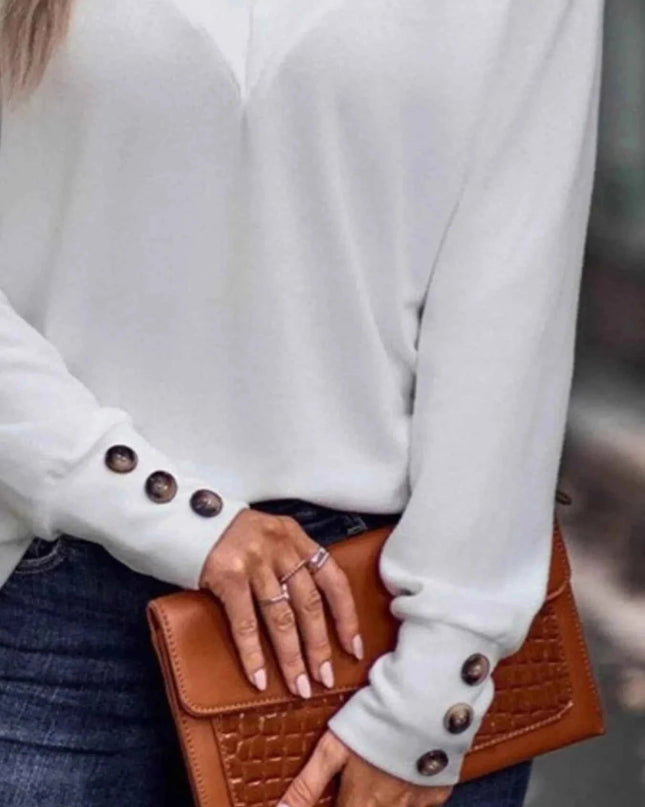 V - Neck Long Sleeve T-Shirt - Trendsi