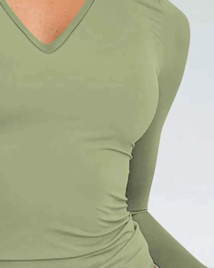 V - Neck Long Sleeve T-Shirt - Trendsi
