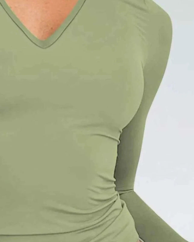 V - Neck Long Sleeve T-Shirt - Trendsi