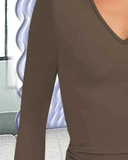 V - Neck Long Sleeve T-Shirt - Trendsi