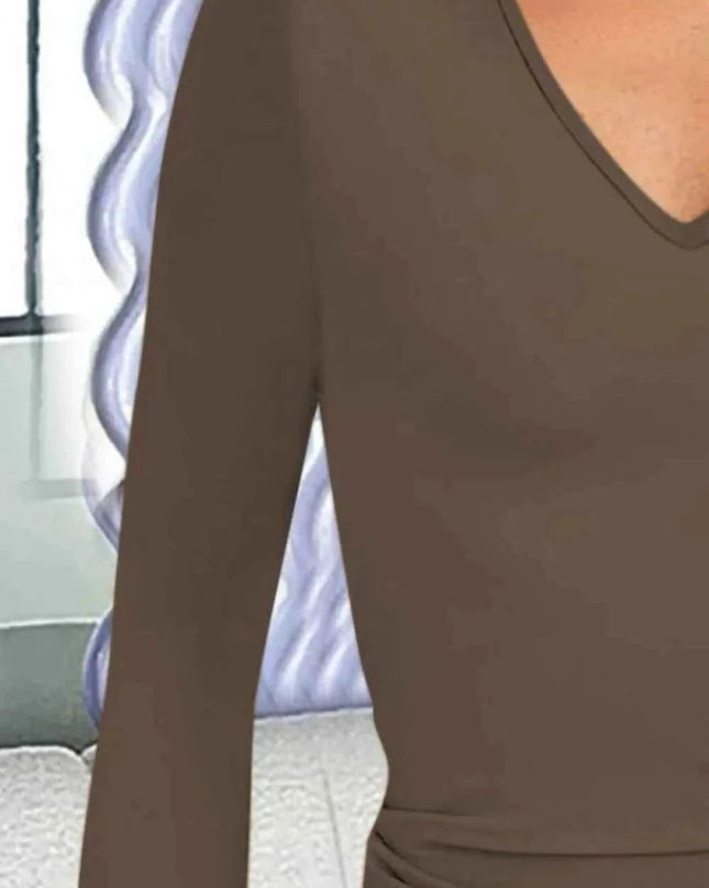 V - Neck Long Sleeve T-Shirt - Trendsi