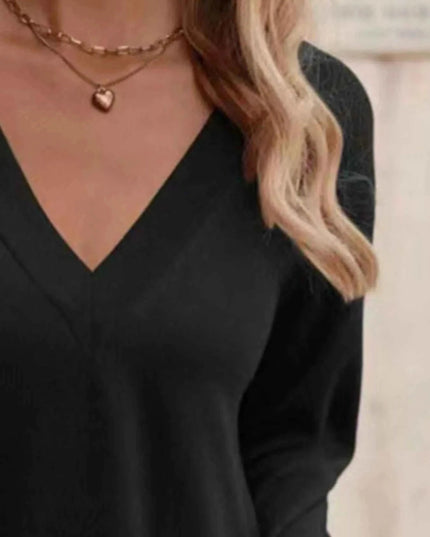 V - Neck Long Sleeve T-Shirt - Trendsi