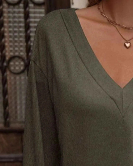 V - Neck Long Sleeve T-Shirt - Trendsi