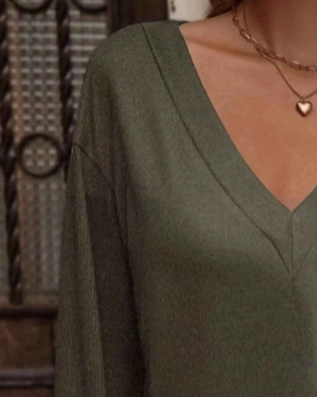 V - Neck Long Sleeve T-Shirt - Trendsi