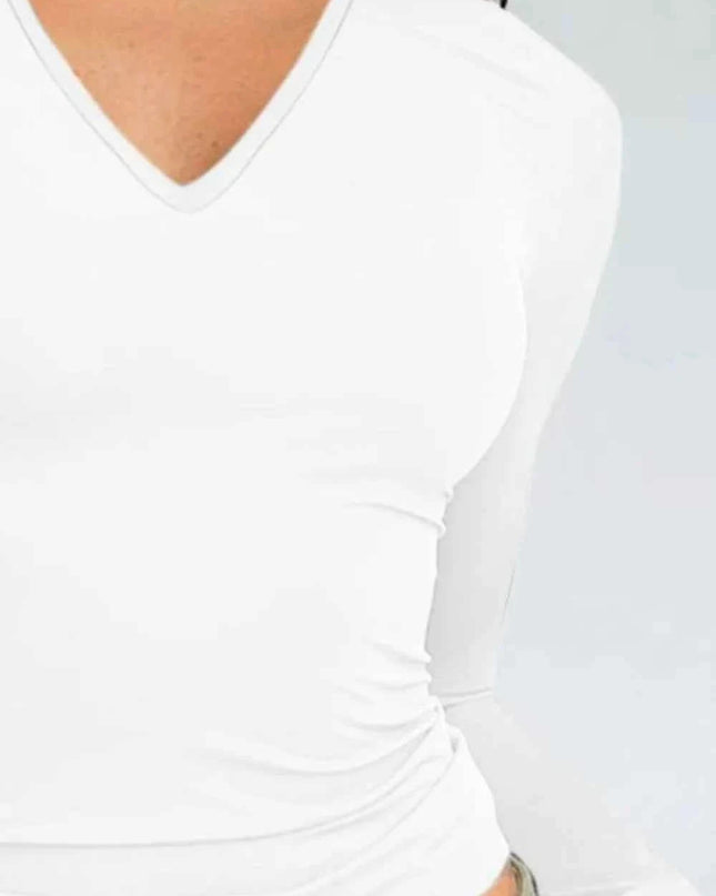 V - Neck Long Sleeve T-Shirt - Trendsi