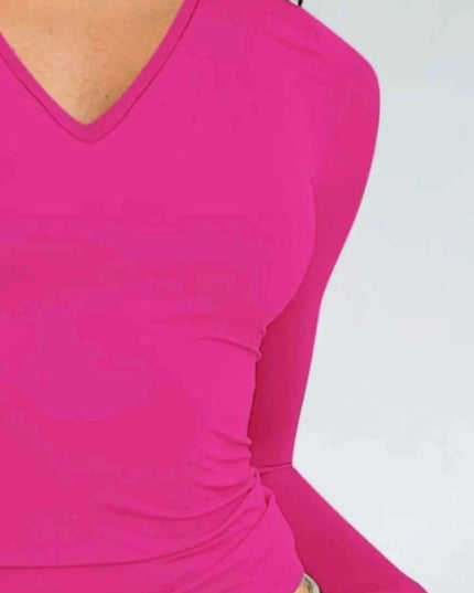 V - Neck Long Sleeve T-Shirt - Trendsi