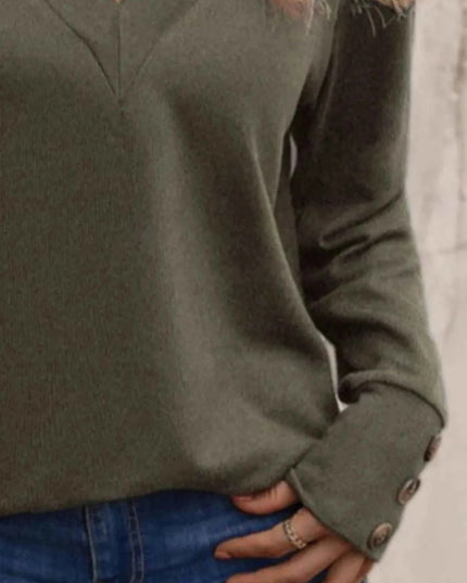 V - Neck Long Sleeve T-Shirt - Trendsi