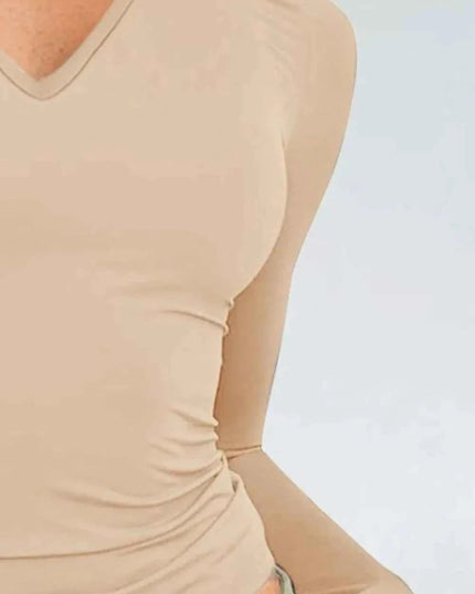 V - Neck Long Sleeve T-Shirt - Trendsi