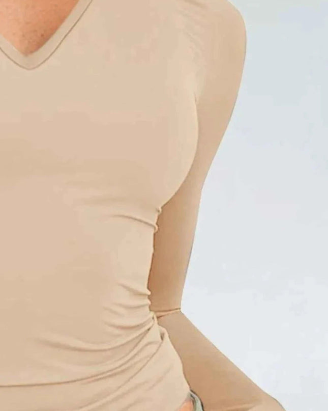 V - Neck Long Sleeve T-Shirt - Trendsi