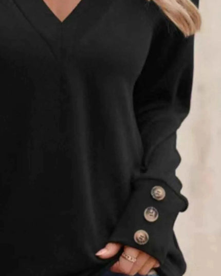 V - Neck Long Sleeve T-Shirt - Trendsi
