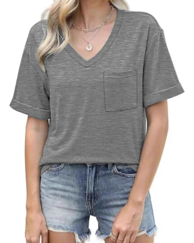 V - Neck Pocket T-Shirt - Trendsi