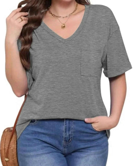 V - Neck Pocket T-Shirt - Trendsi