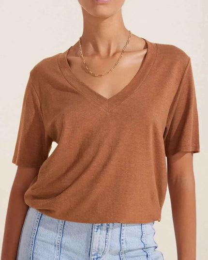 V - Neck Short Sleeve T-Shirt - Trendsi