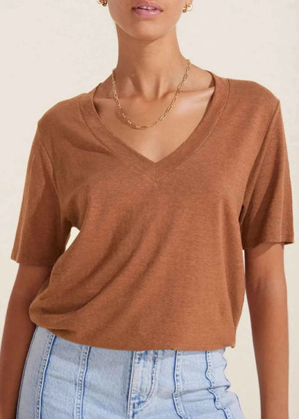 V - Neck Short Sleeve T-Shirt - Trendsi