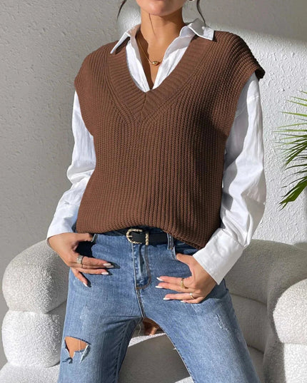 V - Neck Sweater Vest - Trendsi