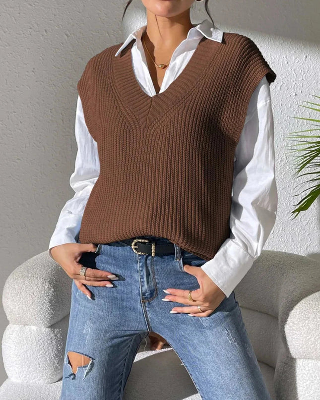 V - Neck Sweater Vest - Trendsi