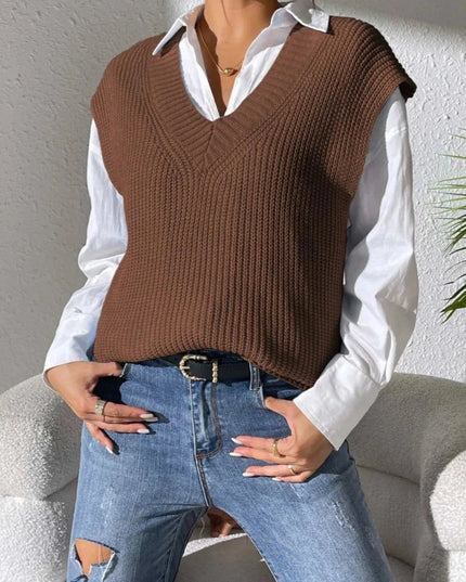 V - Neck Sweater Vest - Trendsi