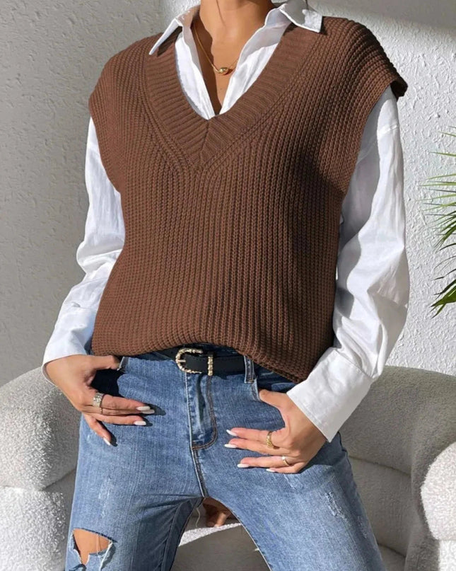 V - Neck Sweater Vest - Trendsi