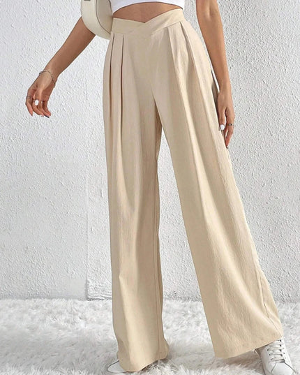 V - Waisted Ruched Front Wide Leg Pants - Trendsi