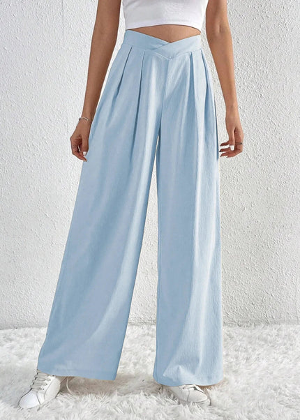V - Waisted Ruched Front Wide Leg Pants - Trendsi