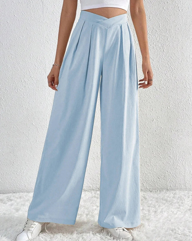 V - Waisted Ruched Front Wide Leg Pants - Trendsi