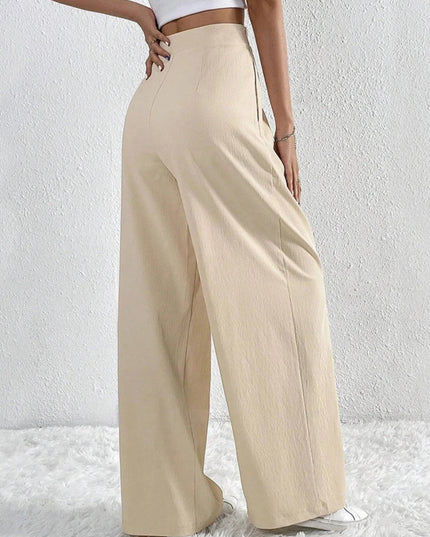 V - Waisted Ruched Front Wide Leg Pants - Trendsi