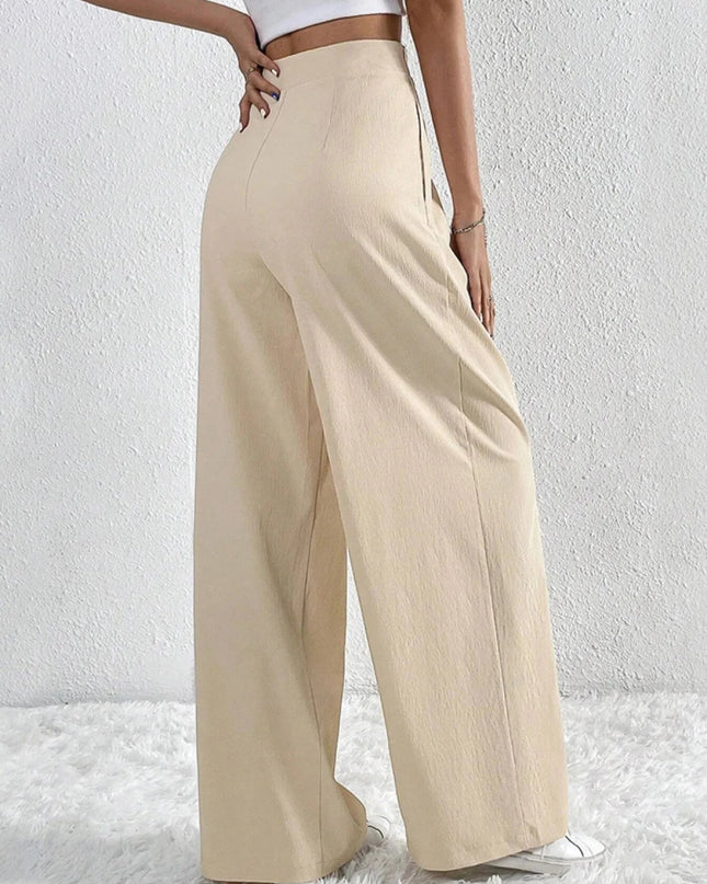 V - Waisted Ruched Front Wide Leg Pants - Trendsi