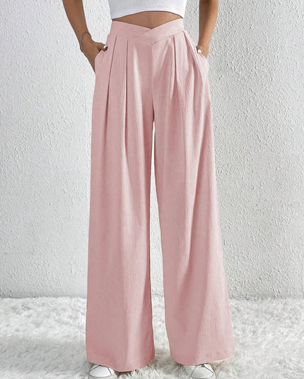 V - Waisted Ruched Front Wide Leg Pants - Trendsi