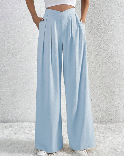 V - Waisted Ruched Front Wide Leg Pants - Trendsi