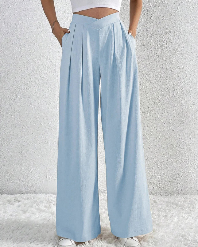 V - Waisted Ruched Front Wide Leg Pants - Trendsi