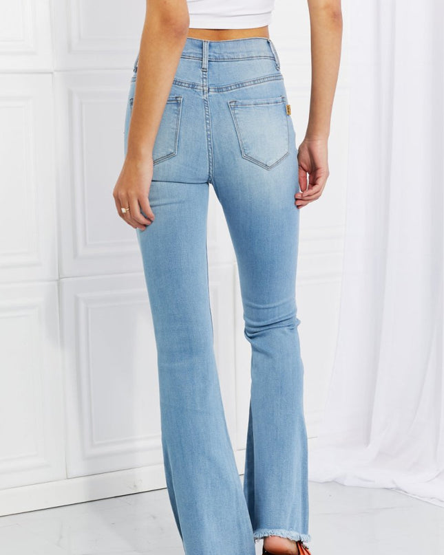Vibrant MIU Full Size Jess Button Flare Jeans - Trendsi