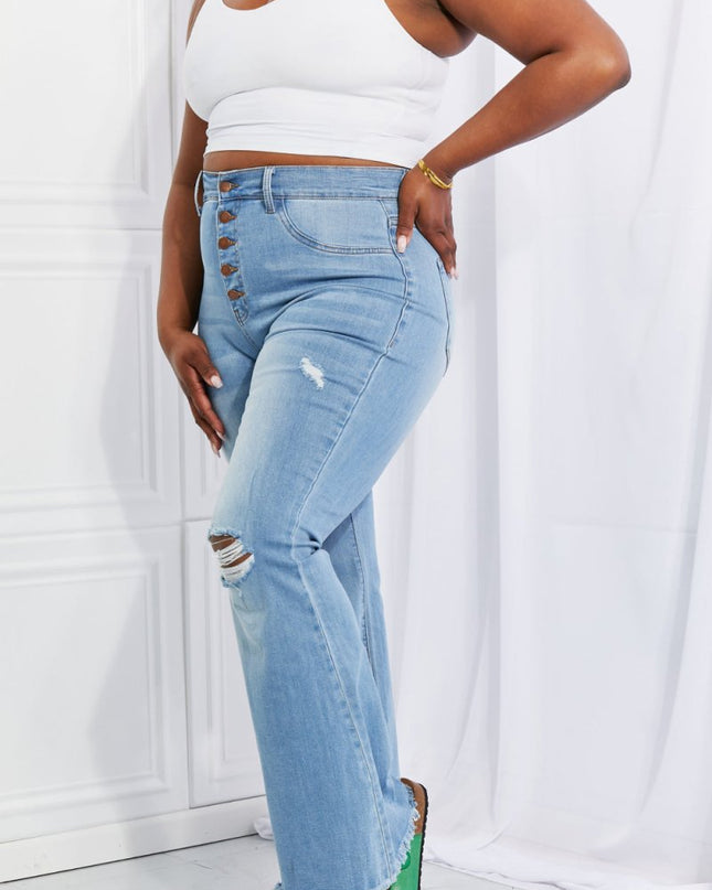 Vibrant MIU Full Size Jess Button Flare Jeans - Trendsi