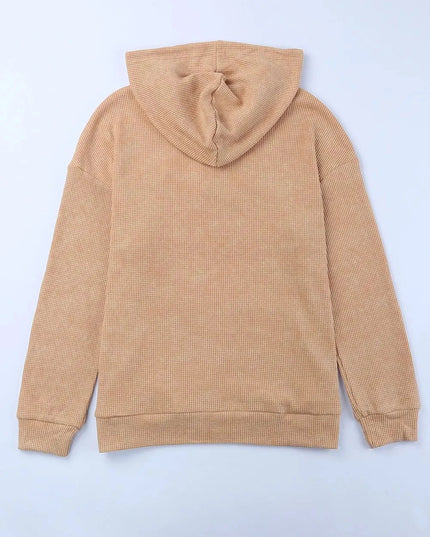 Waffle - Knit Drawstring Kangaroo Pocket Hoodie - Trendsi