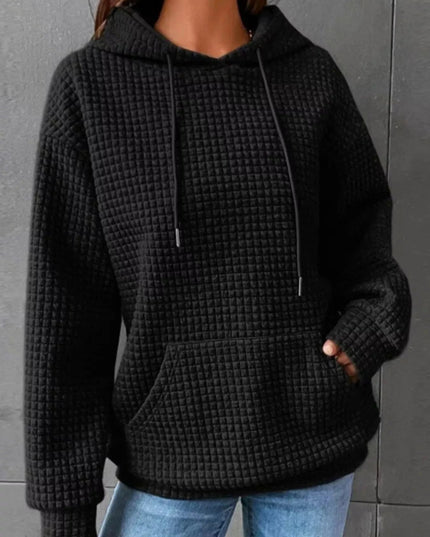 Waffle Knit Hoodie with Drawstring Details - Trendsi