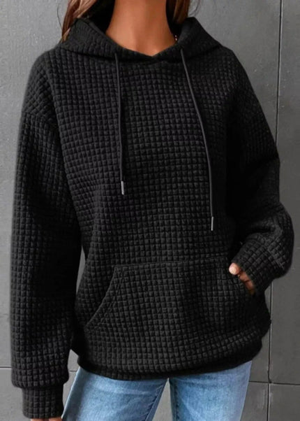 Waffle Knit Hoodie with Drawstring Details - Trendsi