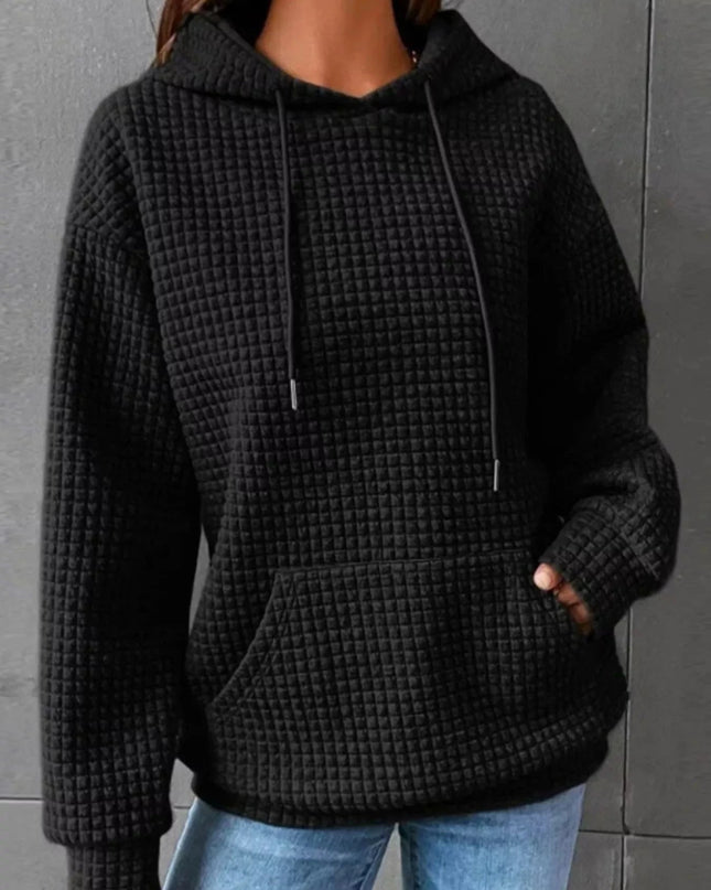 Waffle Knit Hoodie with Drawstring Details - Trendsi