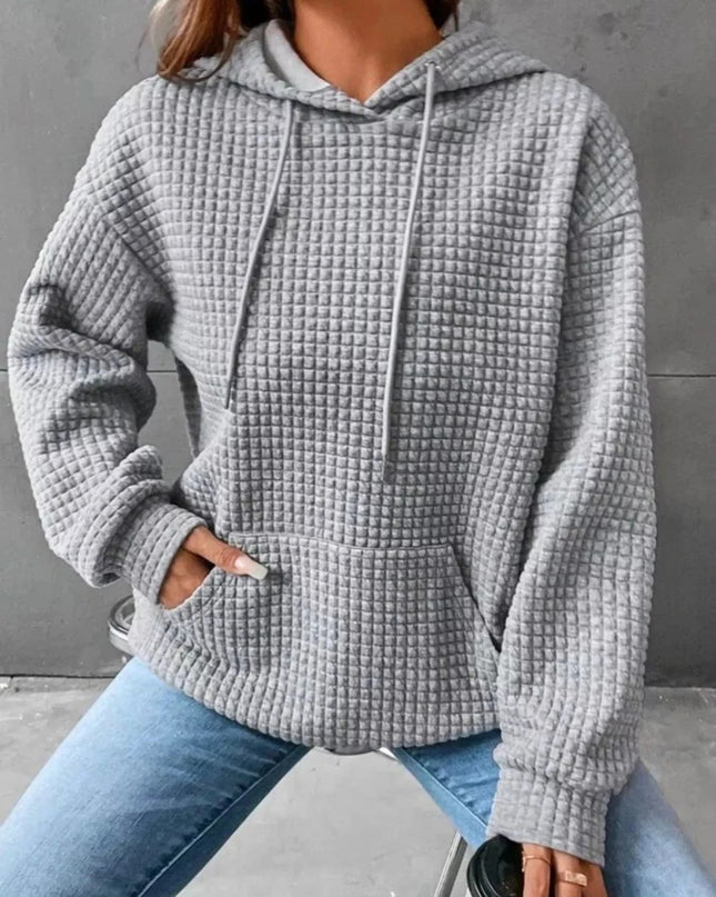 Waffle Knit Hoodie with Drawstring Details - Trendsi