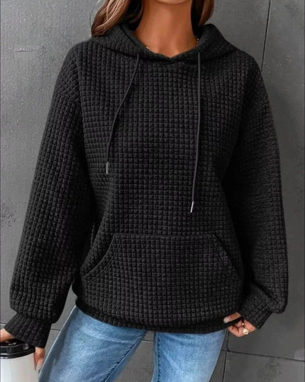 Waffle Knit Hoodie with Drawstring Details - Trendsi