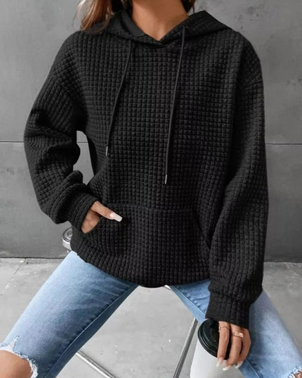 Waffle Knit Hoodie with Drawstring Details - Trendsi
